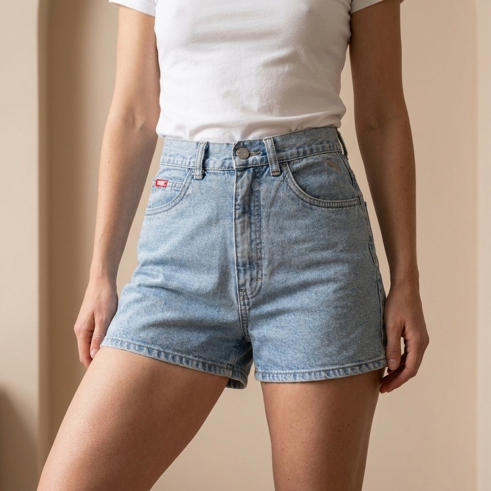 PUMA Womens Denim Shorts 26 Light Wash Blue Cotton Retro Streetwear VTG